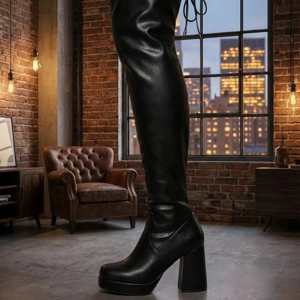 NWT Top Moda Black Thigh High Platform Boots - 3.75